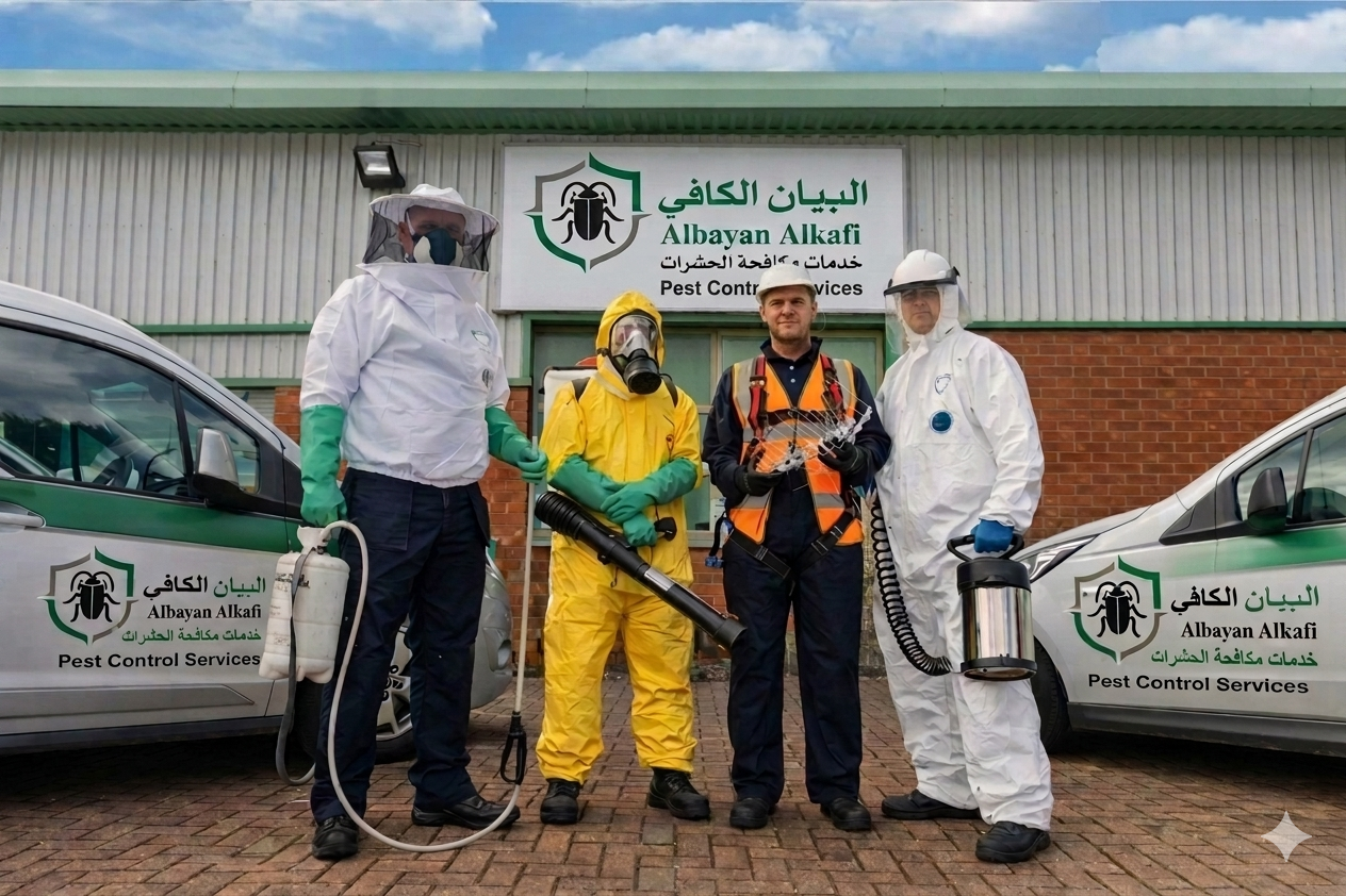 فريق البيان الكافي يؤدي خدمة مكافحة الحشرات في منزل